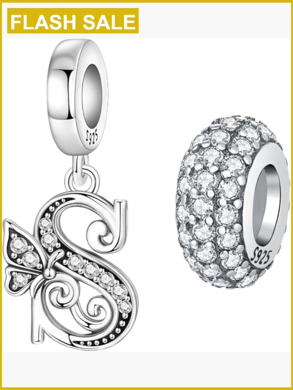 2 Pack Sterling Silver Butterfly Letter Charms Bead Set for Bracelets